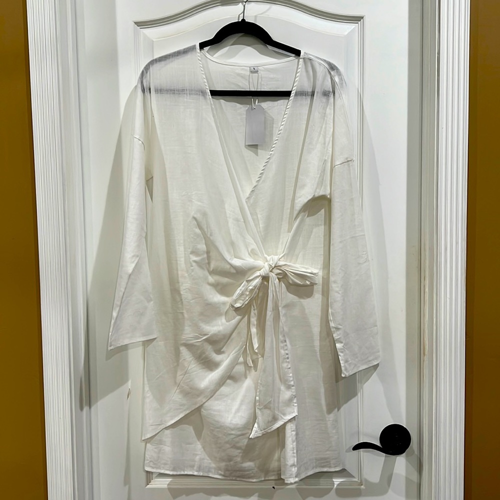 NWT Sexy White Linen Wrap Dress